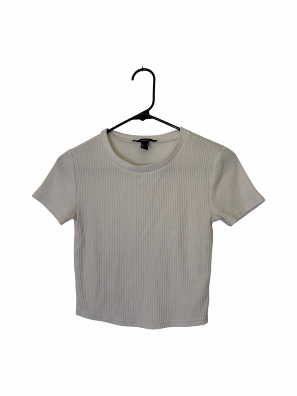Forever 21 White Ribbed Short Sleeve Crew Neck Classic Clean Beauty Shirt Top